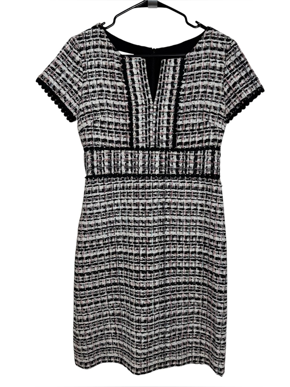Sara Campbell Tweed Sheath Dress Black White Bouclé Career Country Club Size 0